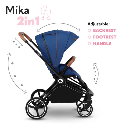 LIONELO Mika coche de bebé 2en1 coche para bebé, carrito para bebé, cochecito de bebé, silla de paseo, cochecito bebé, protector de lluvia, funda para las piernas, mosquitera, carrito bebé (Azul)