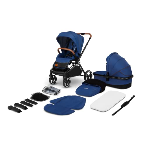 LIONELO Mika coche de bebé 2en1 coche para bebé, carrito para bebé, cochecito de bebé, silla de paseo, cochecito bebé, protector de lluvia, funda para las piernas, mosquitera, carrito bebé (Azul)