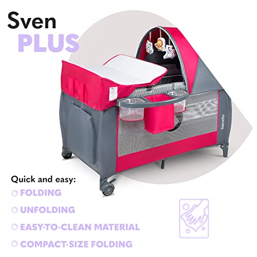 LIONELO Sven Plus 2en1 Cuna de viaje y parque de bebés 0-36M Para niños hasta 15 kg Función de cambiador Mosquitero Apertura lateral con cremallera Ajuste de altura