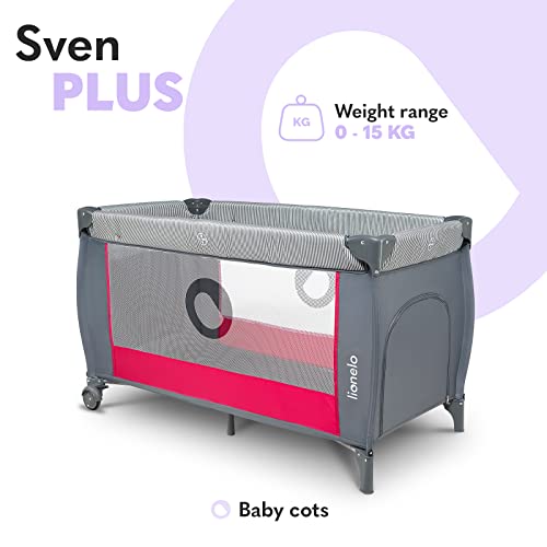 LIONELO Sven Plus 2en1 Cuna de viaje y parque de bebés 0-36M Para niños hasta 15 kg Función de cambiador Mosquitero Apertura lateral con cremallera Ajuste de altura