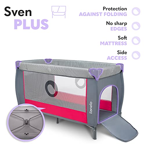 LIONELO Sven Plus 2en1 Cuna de viaje y parque de bebés 0-36M Para niños hasta 15 kg Función de cambiador Mosquitero Apertura lateral con cremallera Ajuste de altura