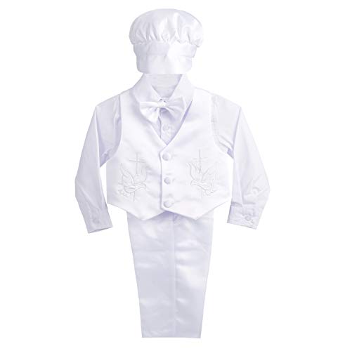 Lito Angels - Ropa Traje de Bautizo Bautismo para Bebe Niño con Gorro Capó, Manga Larga, Blanco, Talla 9-12 Meses, D