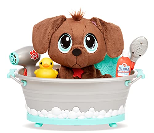 Little Tikes Rescue Tales Juego de Bañera Scrub 'n Groom - Suave y Abrazable - Peluche de Labrador Chocolate - Incluye Certificado de Adopción, Cepillo, Secador de Pelo y Pato de Goma - 3+ Años