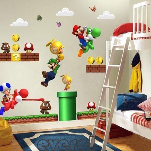 LIZHIOO Etiqueta de la Pared 3D Super Mario Bros Mural Etiqueta de la Pared extraíble calcomanías de Vinilo for niños Nursery Decor Art Nursery Decor Home Kids Room Decor