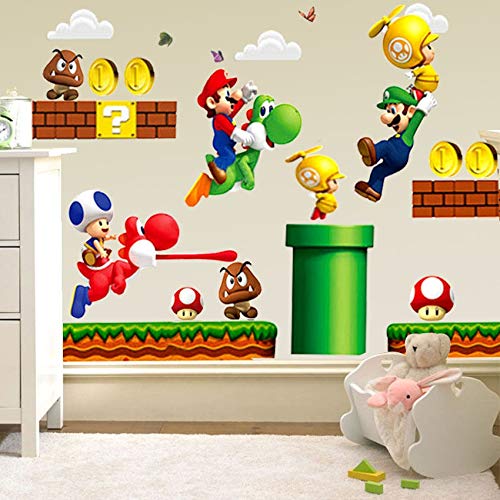 LIZHIOO Etiqueta de la Pared 3D Super Mario Bros Mural Etiqueta de la Pared extraíble calcomanías de Vinilo for niños Nursery Decor Art Nursery Decor Home Kids Room Decor