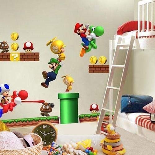 LIZHIOO Etiqueta de la Pared 3D Super Mario Bros Mural Etiqueta de la Pared extraíble calcomanías de Vinilo for niños Nursery Decor Art Nursery Decor Home Kids Room Decor