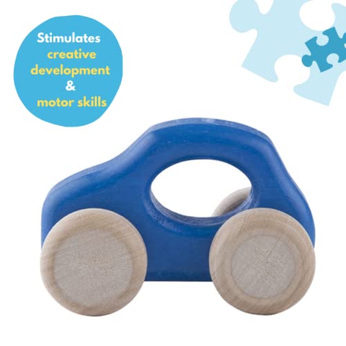 Lobito Juguetes F500 Coche de Madera | Montessori Juguetes para Bebés | Habilidades Sensoriales | Regalo para Niños 1 2 3 Años para Niño o Niña | Modelado en Leyenda Italiana (Azul)