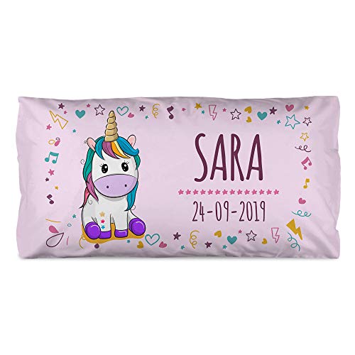 LolaPix Almohada Unicornio Personalizada con Nombre. Regalos Infantiles. Relleno Incluido. Varios Diseños a Elegir. Distintos tamaños a Elegir. Unicornio Rosa