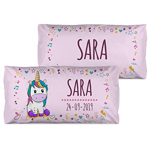 LolaPix Almohada Unicornio Personalizada con Nombre. Regalos Infantiles. Relleno Incluido. Varios Diseños a Elegir. Distintos tamaños a Elegir. Unicornio Rosa