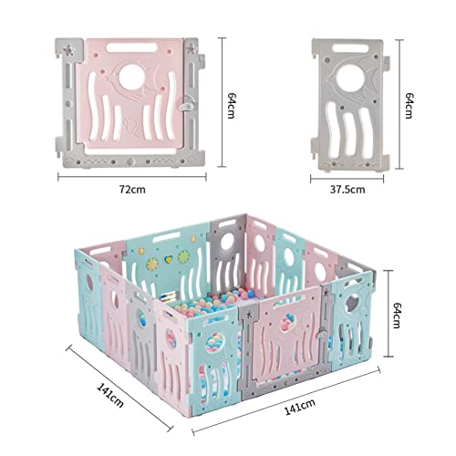 LONTEK Parque Infantil Bebé Plegable con seguridad, Corralito Bebé con Puerta y Pelotas para Niños de 0 a 6 Años, Interior y Exterior, con 14 Paneles (Ola, 12+2)