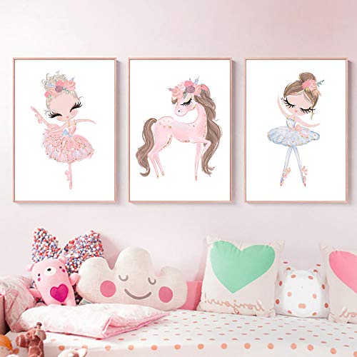 Lote de 3 Póster Chambre Bebe Fille 30 x 40 Póster Unicornio Decoración Pared Enfantil Baby Shower Cadeau DIN A3 sin marco