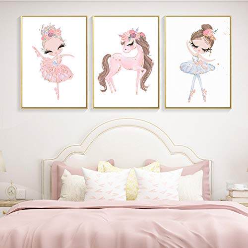 Lote de 3 Póster Chambre Bebe Fille 30 x 40 Póster Unicornio Decoración Pared Enfantil Baby Shower Cadeau DIN A3 sin marco