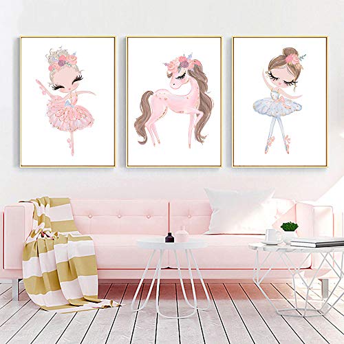 Lote de 3 Póster Chambre Bebe Fille 30 x 40 Póster Unicornio Decoración Pared Enfantil Baby Shower Cadeau DIN A3 sin marco