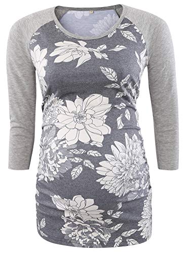 Love2Mi Camiseta de maternidad de manga 3/4 para mujer, Flor gris., L