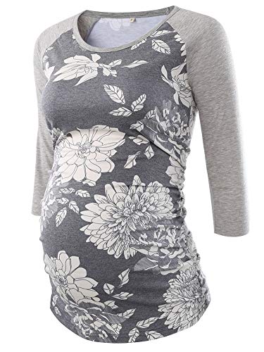 Love2Mi Camiseta de maternidad de manga 3/4 para mujer, Flor gris., L