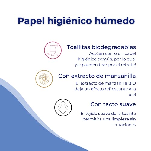 Lov'yc Toallitas Húmedas Papel Higiénico U. Con Camomila, Biodegradable, Blanco, 80 Unidad