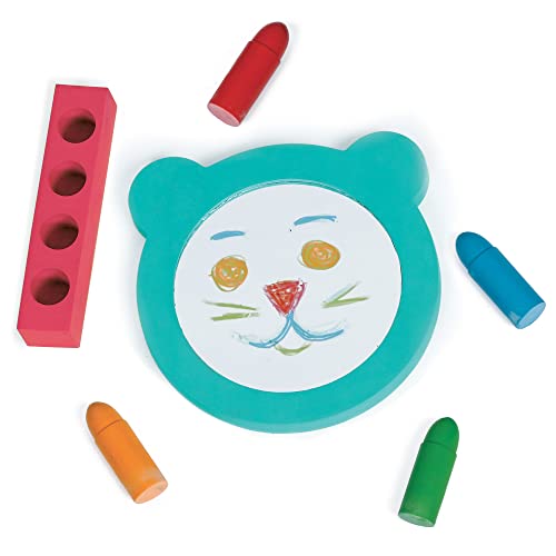 LUDI - Estuche Aquacolor - Juego de colorear de baño - 4 lápices borrables + 1 espejo flexible - A partir de 10 meses