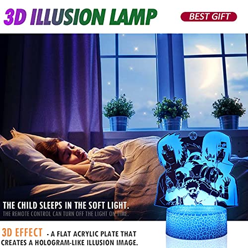 Luz de noche de regalos de anime 3D para niños, lámpara de noche de 7 colores con ilusión 3D con control remoto y toque inteligente, regalos de cumpleaños de Navidad para fanáticos del anime