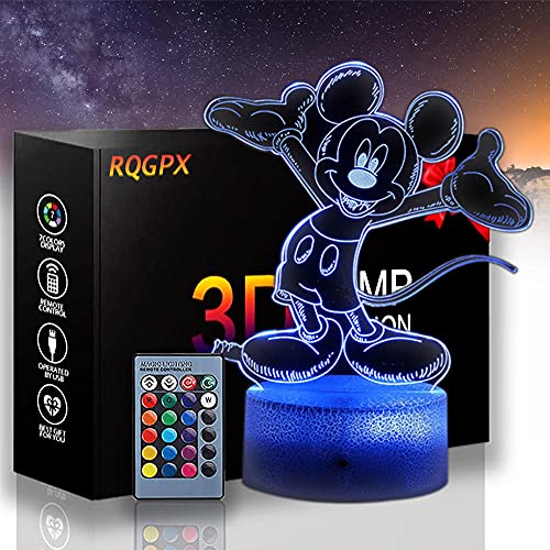 Luz de noche para niños Mickey Mouse E lámpara de luz 3D con control remoto y toque inteligente, regalos para niños niñas de 2 3 4 5 6 7 8 años de edad niño regalos