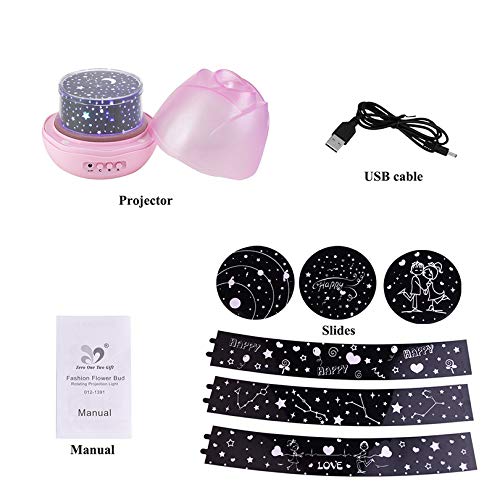 Luz de Noche Romántico Rose Buds Starry Sky Proyector Luz De Noche USB Recargable Led Lámpara De Noche Niños Bebé Niños Regalo Rosa