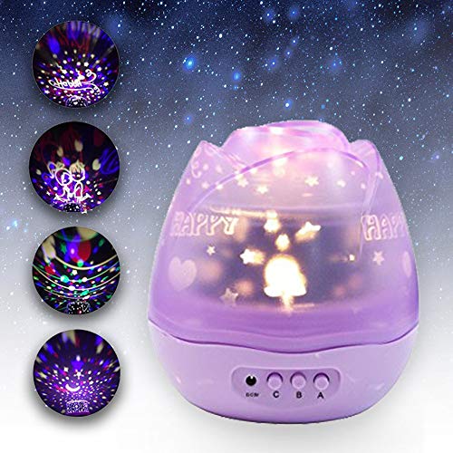 Luz de Noche Romántico Rose Buds Starry Sky Proyector Luz De Noche USB Recargable Led Lámpara De Noche Niños Bebé Niños Regalo Rosa