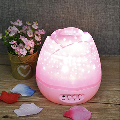 Luz de Noche Romántico Rose Buds Starry Sky Proyector Luz De Noche USB Recargable Led Lámpara De Noche Niños Bebé Niños Regalo Rosa