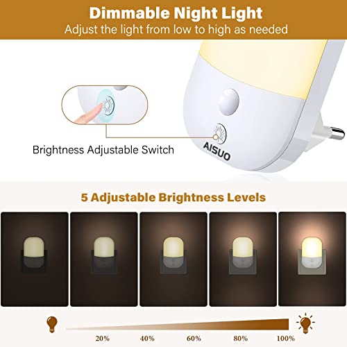 Luz Nocturna Infantil,AISUO [2 Piezas] Luz Quitamiedos Infantil con Luz Sensor, Luz de Noche para Niños con Enchufe, Luz Bebe Nocturna de Pasillos,Cocina,Dormitorio,Sala,Baño