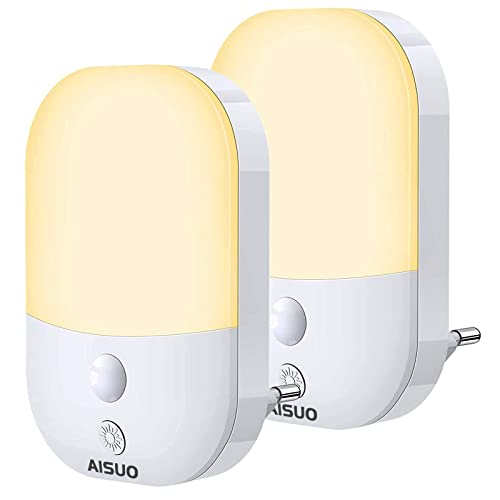 Luz Nocturna Infantil,AISUO [2 Piezas] Luz Quitamiedos Infantil con Luz Sensor, Luz de Noche para Niños con Enchufe, Luz Bebe Nocturna de Pasillos,Cocina,Dormitorio,Sala,Baño