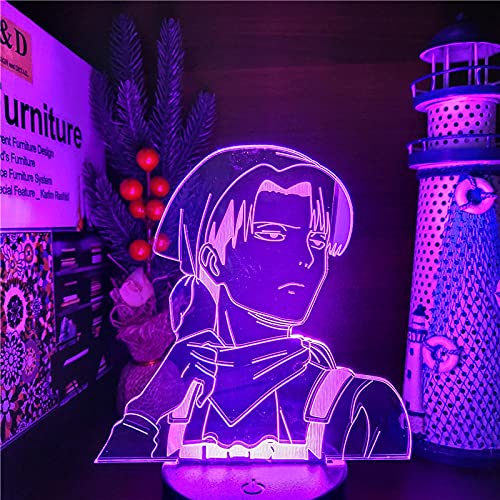 Luz nocturna LED 3D con diseño de anime Levi Ackerman Attack on Titan 3D para niños, dormitorio, decoración, Navidad, cumpleaños, regalo, lámpara de mesa, 7 colores tocando