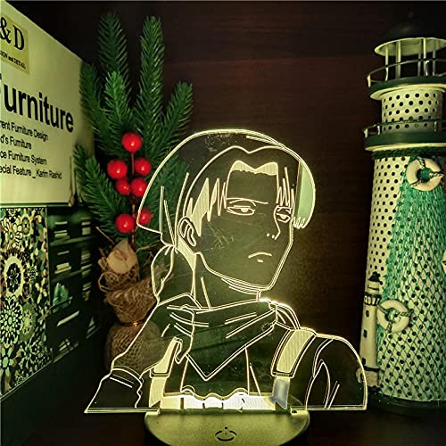 Luz nocturna LED 3D con diseño de anime Levi Ackerman Attack on Titan 3D para niños, dormitorio, decoración, Navidad, cumpleaños, regalo, lámpara de mesa, 7 colores tocando