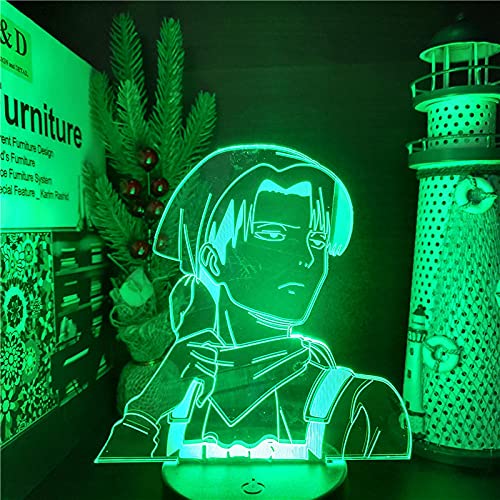 Luz nocturna LED 3D con diseño de anime Levi Ackerman Attack on Titan 3D para niños, dormitorio, decoración, Navidad, cumpleaños, regalo, lámpara de mesa, 7 colores tocando