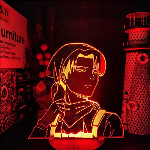 Luz nocturna LED 3D con diseño de anime Levi Ackerman Attack on Titan 3D para niños, dormitorio, decoración, Navidad, cumpleaños, regalo, lámpara de mesa, 7 colores tocando