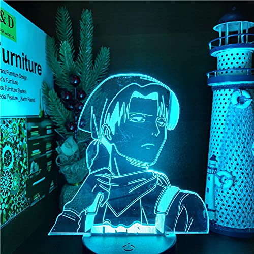 Luz nocturna LED 3D con diseño de anime Levi Ackerman Attack on Titan 3D para niños, dormitorio, decoración, Navidad, cumpleaños, regalo, lámpara de mesa, 7 colores tocando