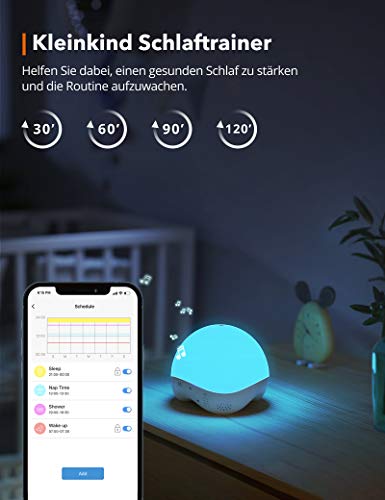 Luz nocturna para bebé, color blanco, con 25 sonidos naturales Hi-Fi, control por voz de ayuda para dormir, dispositivo de entrenamiento para el sueño, luz de lactancia para niños y adultos