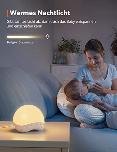 Luz nocturna para bebé, color blanco, con 25 sonidos naturales Hi-Fi, control por voz de ayuda para dormir, dispositivo de entrenamiento para el sueño, luz de lactancia para niños y adultos