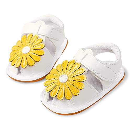 M MKBNXGYR Sandalias de verano para bebés, zapatos para niños, zapatos de piel sintética para recién nacidos, primeros zapatos para caminar de 12 a 18 meses, color Blanco, talla 0-6 meses