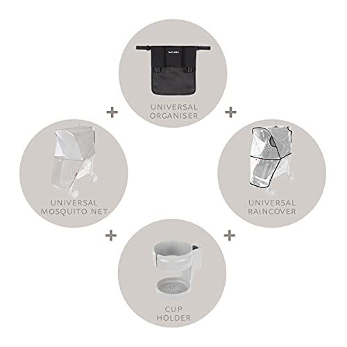 Maclaren Kit universal, Accesorios fundamentales de Silla de paseo para todas las necesidades de su viaje, Un organizador, asiento, Portabiberones y Mosquitera, se adapta mayoría de las marcas