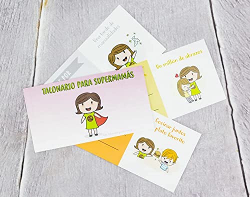 Made in Gift Pack con Pegatina "Mi Heroína se Llama Mamá" y Talonario de Vales para Madres con Diez Cheques Canjeables Perfecto como Regalo Original para el Día de la Madre