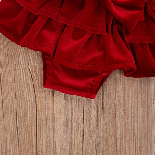 MAHUAOYIXI 3 unidades de Navidad de manga larga con pelele de color liso, informal, princesa, vestido de Navidad, bonito vestido de algodón, cómodo para niña, elegante, rojo, 18-24 Meses