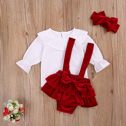 MAHUAOYIXI 3 unidades de Navidad de manga larga con pelele de color liso, informal, princesa, vestido de Navidad, bonito vestido de algodón, cómodo para niña, elegante, rojo, 12- 18 meses