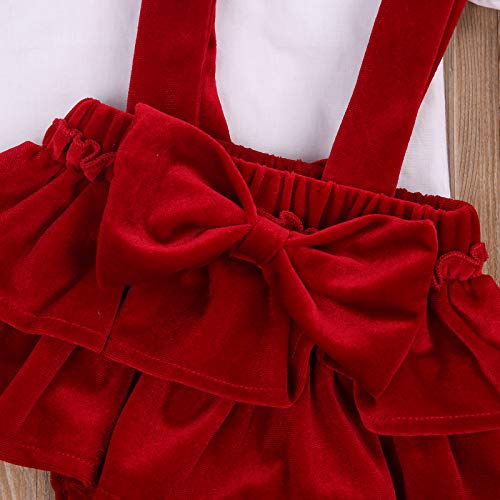 MAHUAOYIXI 3 unidades de Navidad de manga larga con pelele de color liso, informal, princesa, vestido de Navidad, bonito vestido de algodón, cómodo para niña, elegante, rojo, 12- 18 meses