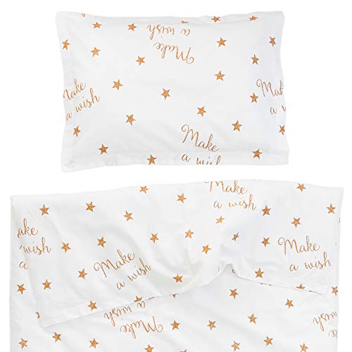 Make a wish - Pati'Chou Funda de edredón 100x140 cm y 1 funda de almohada 40x60 cm Juego de Funda Nórdica Cuna, 100% Algodón Estrellas Blanco