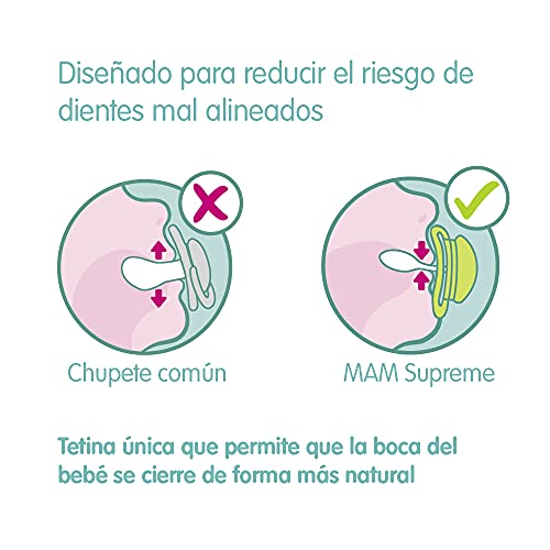 MAM Chupete Supreme, con Tetina extrafina y flexible y Escudo con grandes orificios para dejar respirar la Piel, Silicona SkinSoftTM ultrasuave, 2+ meses, Rosa, 1 unidad, caja auto esterilizadora