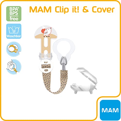 MAM Clip it! & Cover 0+ Mon, 1 unidad, zorro, gris y beige, Instrucciones en Lengua Extranjera