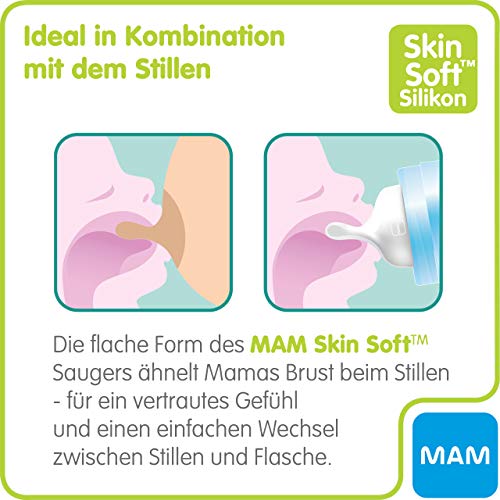 MAM Easy Start - Biberón anticólicos 260 ml, válvula inferior contra cólicos, botella para bebé con tetina, tamaño 1, foca, Instrucciones en Lengua Extranjera