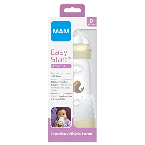 MAM Easy Start - Biberón anticólicos 260 ml, válvula inferior contra cólicos, botella para bebé con tetina, tamaño 1, foca, Instrucciones en Lengua Extranjera