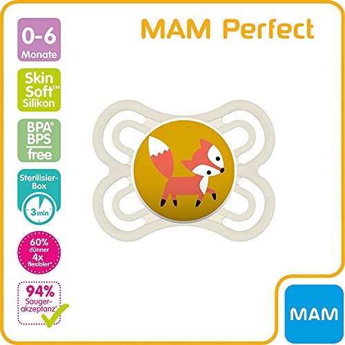 mam Perfect silicona Chupete 0-6 meses, juedo de 2, estuche de esterilización y transporte