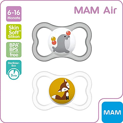 mam Silicona Chupete AIR 6 –16, Day & Night, Juego De 6, 3 x estuche de esterilización y transporte