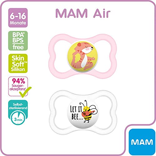 mam Silicona Chupete AIR 6 –16, Day & Night, Juego De 6, 3 x estuche de esterilización y transporte