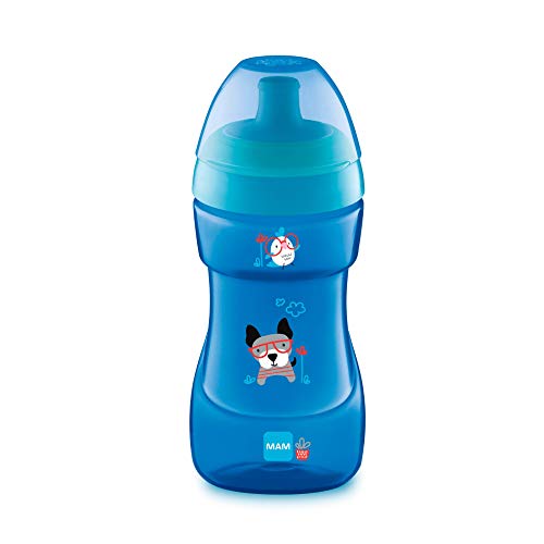 MAM Sports Cup D111 - Vaso de Aprendizaje Antiderrame Válvula de Control de Flujo, 330ml, Taza Antigoteo fácil de sujetar, para Bebé a partir de 12+ meses, Azul